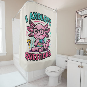 Cute I Axolotl Questions aztec nerd with glasses Shower Curtain