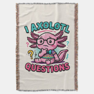 Cute I Axolotl Questions aztec nerd with glasses Throw Blanket