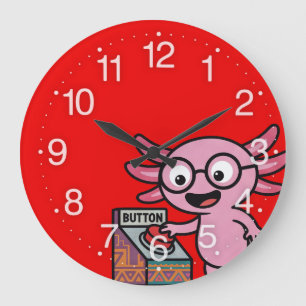 Cute I Axolotl Questions aztec Oh No red button Large Clock