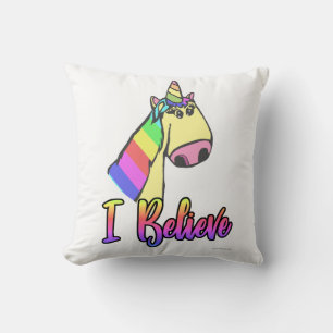 Cute I Believe Funny Rainbow Unicorn Cartoon  Cushion