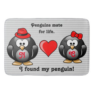 Cute I Found My Penguin Mate for Life Red Heart Bath Mat