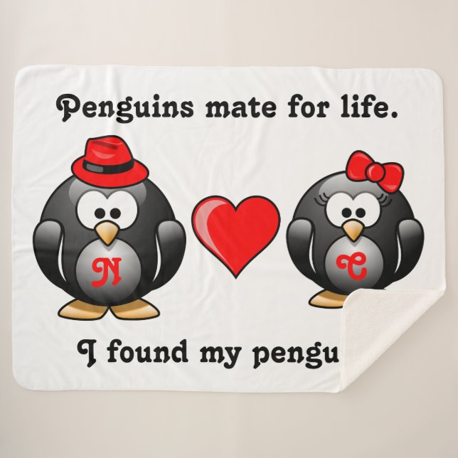 Cute I Found My Penguin Mate for Life Red Heart Sherpa Blanket (Front (Horizontal))