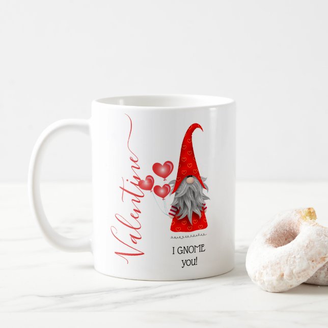 Cute I GNOME you Valentines Day Coffee Mug (With Donut)