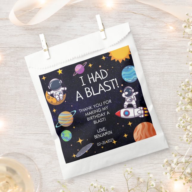 Cute I Had a Blast Space Theme Any Age Birthday Favour Bag (Clipped)