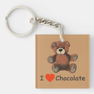 Cute I Heart (Love) Chocolate Teddy Bear Key Ring