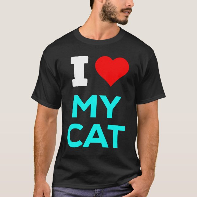 Cute I Heart Love My Cat Cyan Teal Blue T-Shirt (Front)