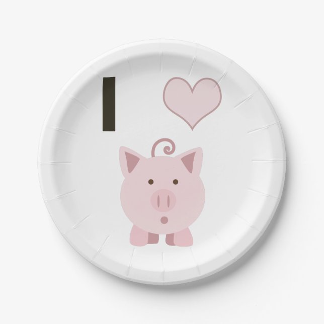 Cute I heart pigs Desgin Paper Plate (Front)