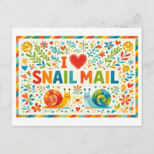 Cute "I Heart Snail Mail" Postcard
