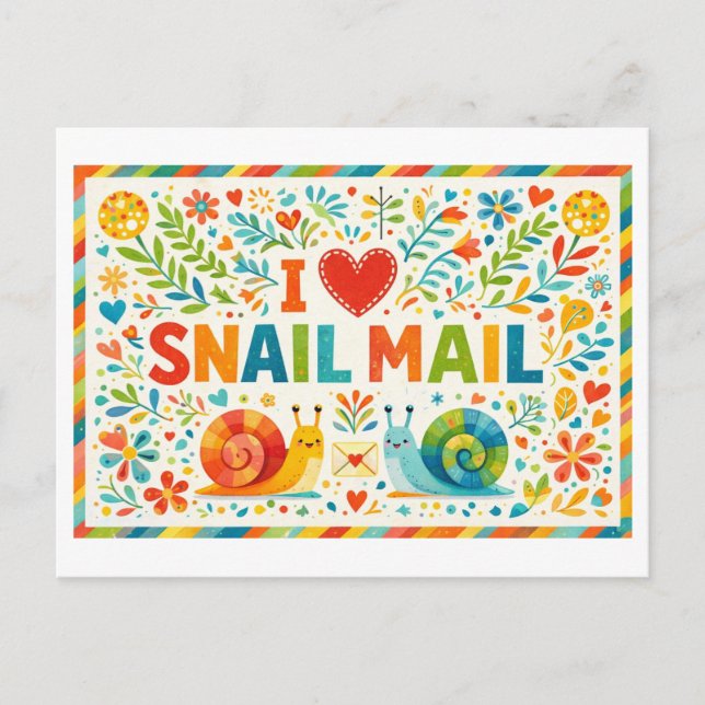 Cute "I Heart Snail Mail" Postcard (Front)
