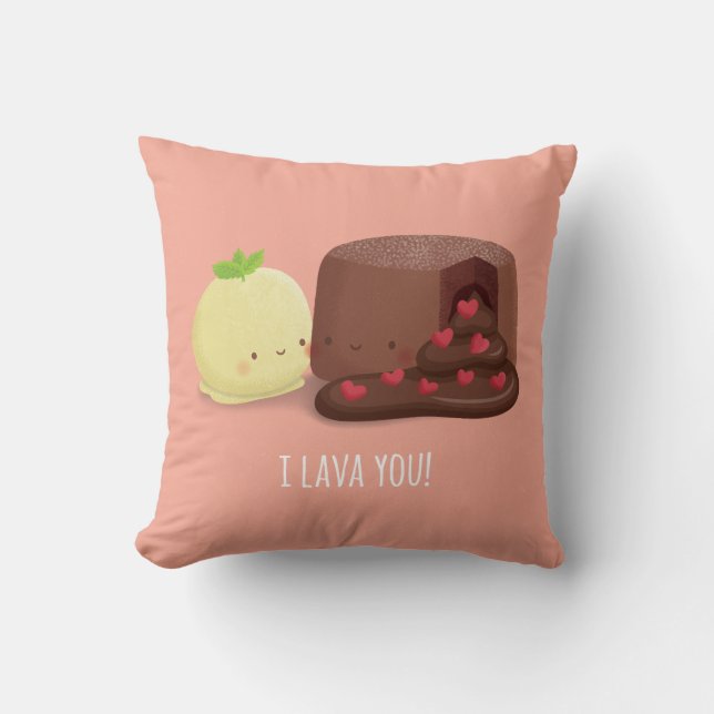 Cute I Lava You Food Puns Couple Throw Pillow (Front)