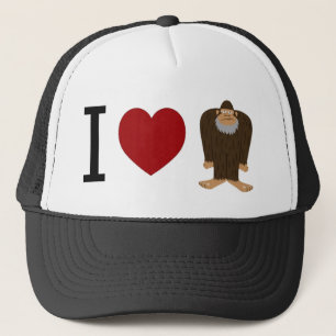 CUTE! I LOVE <3 BIGFOOT design - Finding Bigfoot Trucker Hat