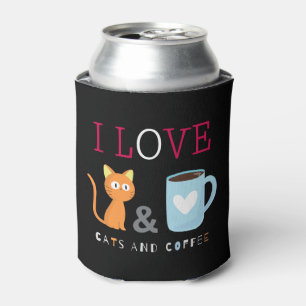 Cute I Love Cats and Coffee Black Can Cooler