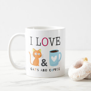 Cute I Love Cats and Coffee White Mug