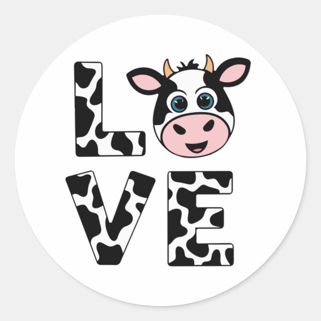 Cute I Love Cows Classic Round Sticker (Front)