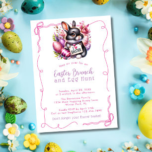 Cute I Love Easter Bunny Eggs Pink Easter Brunch Invitation