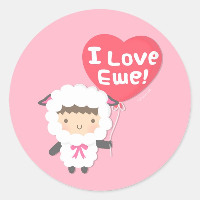 Cute I Love Ewe Sheep Pun Humour Classic Round Sticker (Front)