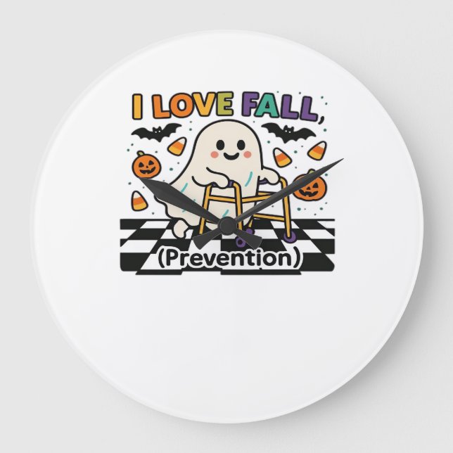Cute I Love Fall Prevention Physical Therapy Ghost Large Clock (Front)