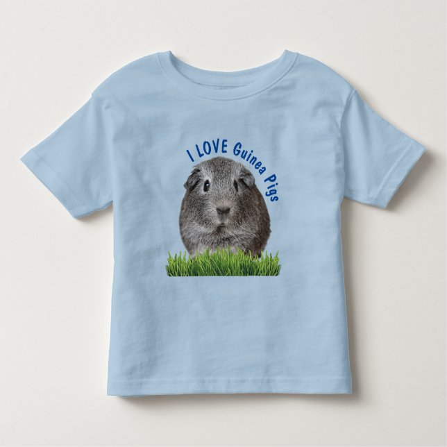 Cute I LOVE Guinea Pigs Blue Custom Text  Toddler T-Shirt (Front)