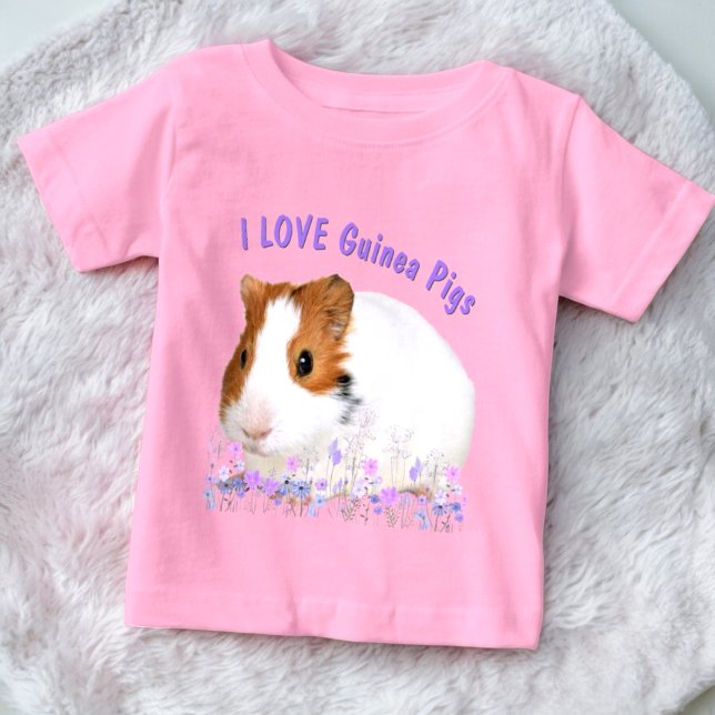 Cute I LOVE Guinea Pigs Brown White Custom Text  Baby T-Shirt (front tee cute guinea pig design with template text)