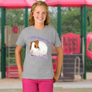 Cute I LOVE Guinea Pigs Brown White Custom Text T-Shirt
