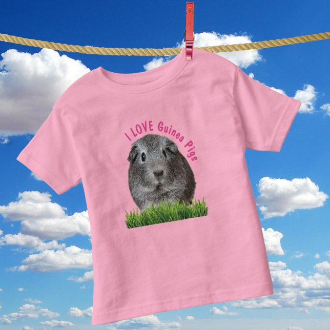 Cute I LOVE Guinea Pigs Pink Custom Text Toddler T-Shirt (front cute guinea pig tee shirt with template text)