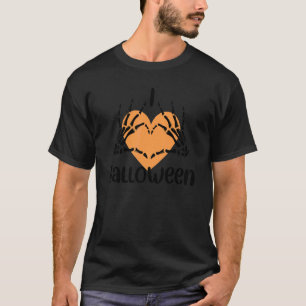 Cute I Love Halloween Skeleton Hands and Heart T-Shirt