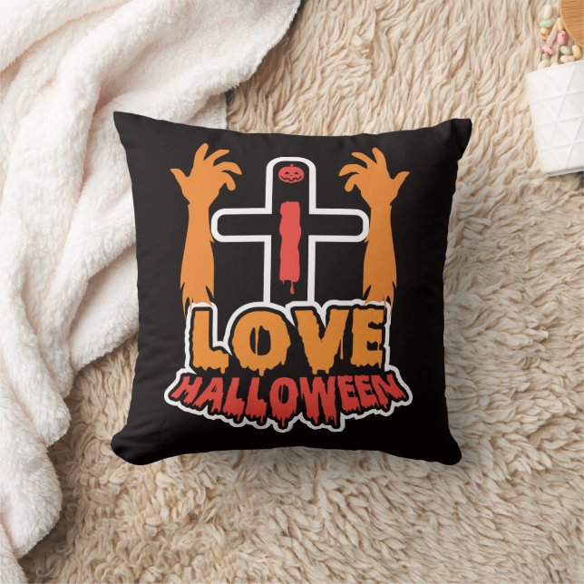 Cute I Love Halloween Throw Pillow (Blanket)