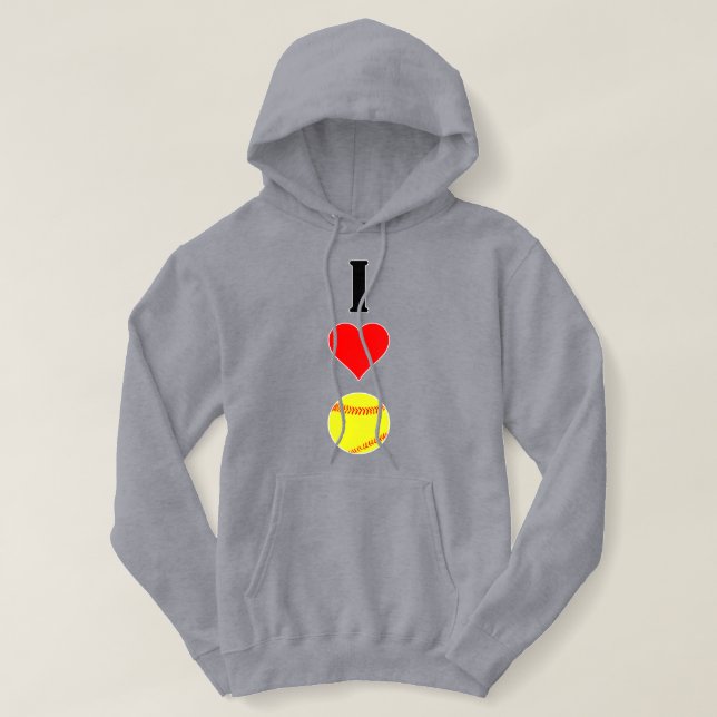 Cute I Love/Heart Softball Womens Fastpich Sports Hoodie (Design Front)