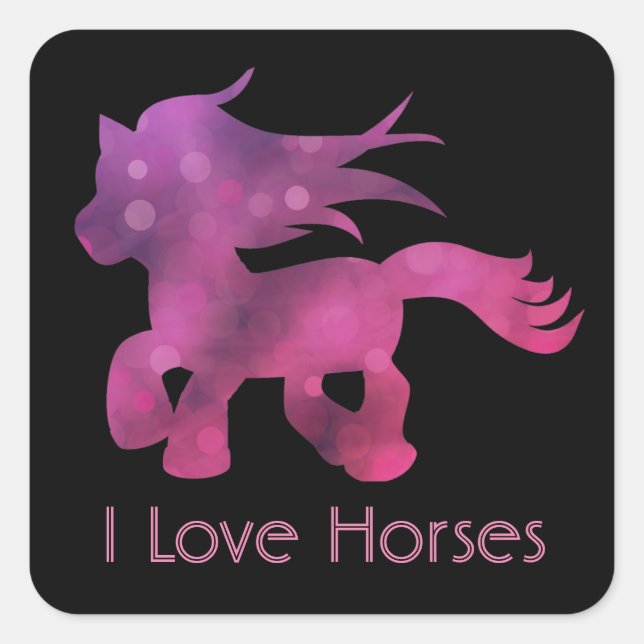Cute I Love Horses Square Sticker (Front)