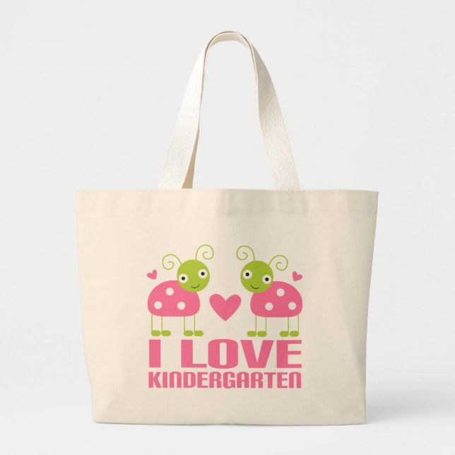 Cute I Love Kindergarten Ladybug Gift Large Tote Bag (Front)