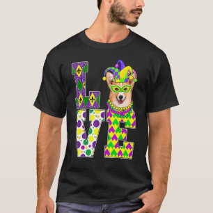 Cute I Love Mardi Gras Corgi Dog Puppy Party Outf T-Shirt