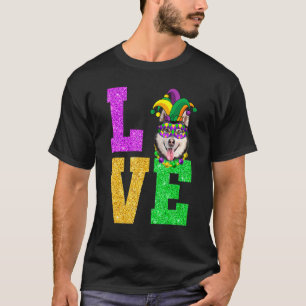 Cute I Love Mardi Gras Siberian Husky Dog Puppy T-Shirt