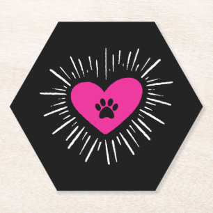 Cute I Love My Dog Puppy Cat Paw Heart Paper Coaster