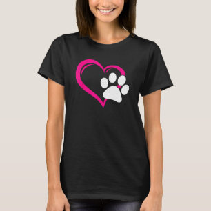 Cute I Love My Dog Puppy Cat Paw Heart T-Shirt
