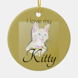 Cute I Love My Kitty Photo Ceramic Ornament