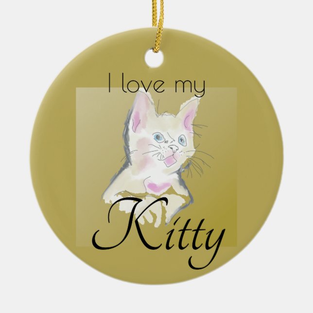 Cute I Love My Kitty Photo Ceramic Ornament (Front)