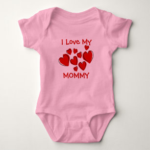 Cute I Love My Mummy Daddy Red Hearts New Mother Baby Bodysuit