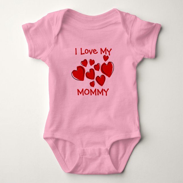 Cute I Love My Mummy Daddy Red Hearts New Mother Baby Bodysuit (Front)