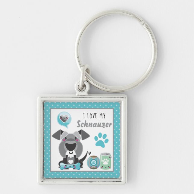 Cute I love my Schnauzer pet  Key Ring (Front)