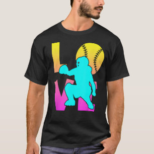Cute I Love Softball Catcher Funny Youth Girl Wome T-Shirt