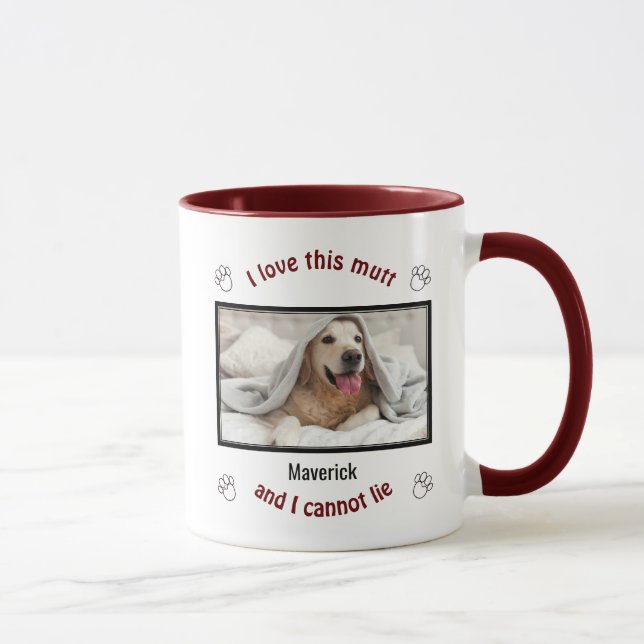 Cute I LOVE THIS MUTT | Personalised Dog Lover RED Mug (Right)