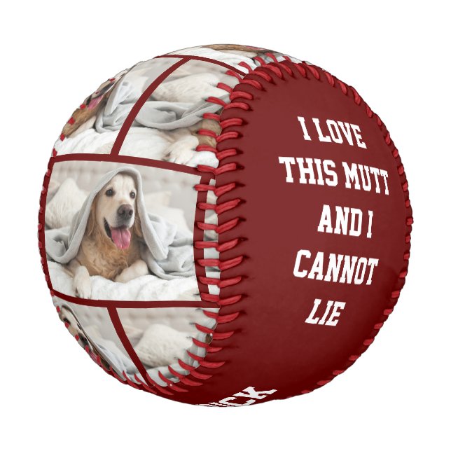 Cute I LOVE THIS MUTT | Personalised PHOTO Red Baseball (Angled)
