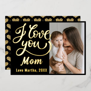 Cute I love u Mum Mother's Day Photo  Foil Holiday Card