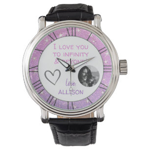 Cute I love you Message Photo Template Purple Pink Watch