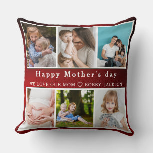Cute I LOVE YOU MOM Happy Mother Day Photo Collage Cushion