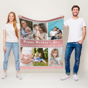 Cute I LOVE YOU MOM Happy Mother Day Photo Collage Fleece Blanket