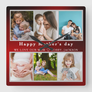 Cute I LOVE YOU MOM Happy Mother Day Photo Collage Square Wall Clock