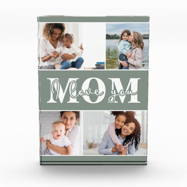 Cute I LOVE YOU MOM Mother's Day Photo Block (Front)