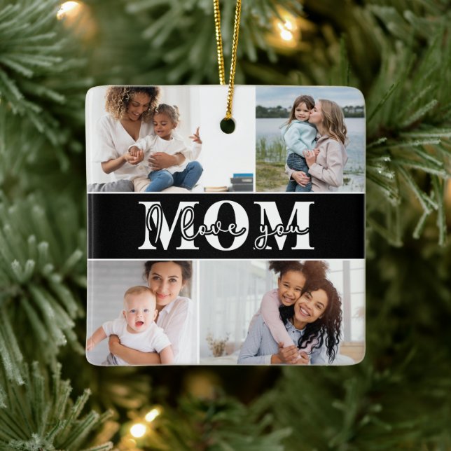 Cute I LOVE YOU MOM Mother's Day Photo Ceramic Ornament (Tree)
