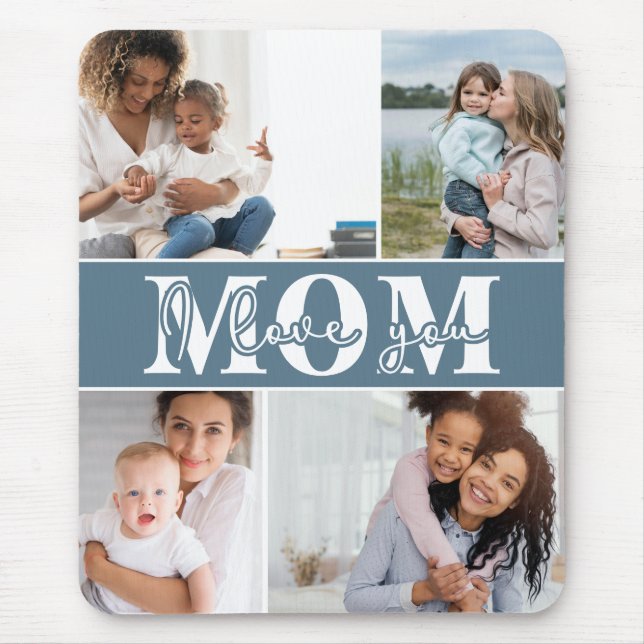 Cute I LOVE YOU MOM Mother's Day Photo Mouse Pad (Front)